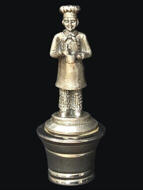 Vintage Pewter Figure Of A "Chef" Wine Bottle Stopper - Decorative Bar Accessory